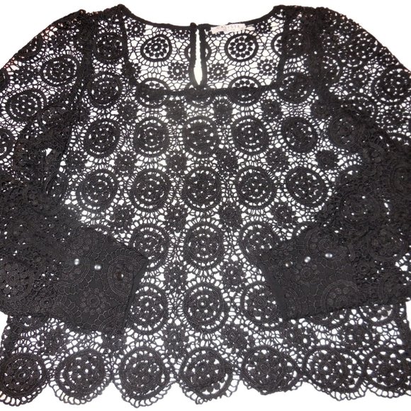 Blouse Black Lace NEW Long Sleeve tunic blouse see-through summer tunic top - Picture 7 of 13